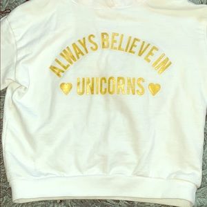 Toddler girls white unicorn hoodie. Size 4-5
